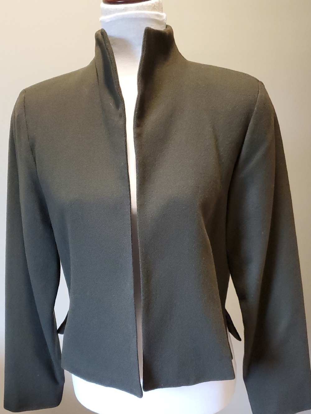 Wool Women's Open-Front Olive Blazer